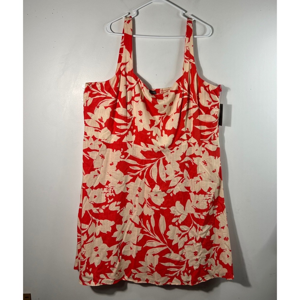 Vince Camuto Summer Swirl Dress Empire Smocked Back Cayenne Cream 2X NWT‎